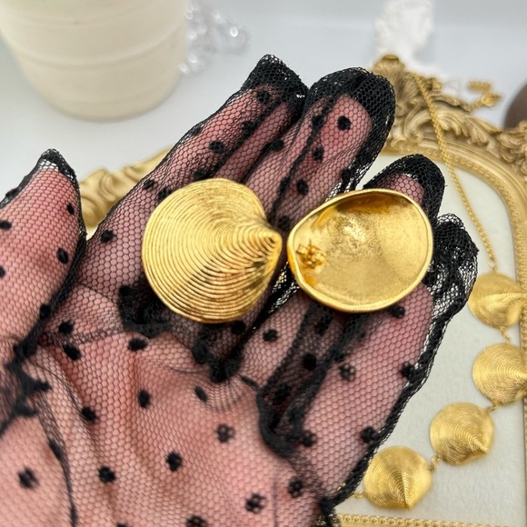 Gold Textured Seashell Statement Earrings – PVD Plated Stainless Steel - Picture 9 of 14